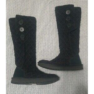 Ugg Button Sweater Sock Boots 7 Black Y2K Cozy